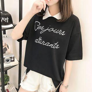 Peter Pan Collar Lettering Short-sleeve T-shirt