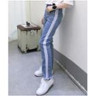 Stripe Straight-cut Jeans