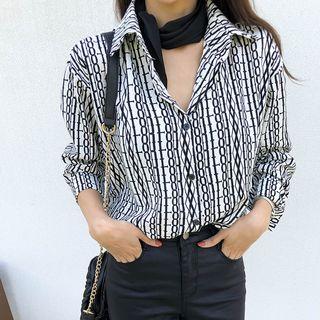 Geo Pattern Formal Shirt Black - One Size