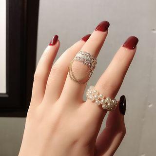 Faux Pearl / Lace & Chain Ring