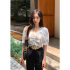 Eyelet-lace Drawcord Belly Blouse