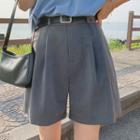 Pintuck-front Shorts With Belt