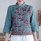 Elbow-sleeve Floral Embroidered Cheongsam Top