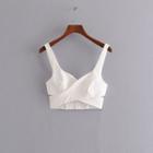 Sleeveless Shirred Cutout Crop Top