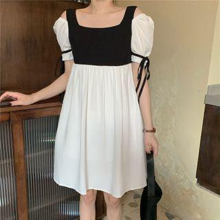 Contrast Trim Off-shoulder Dress As Shown In Figure - One Size