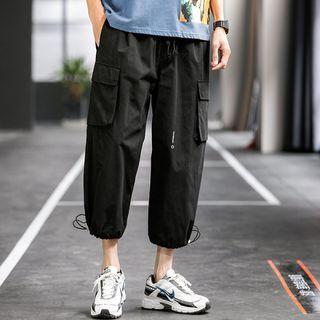 Drawstring-cuff Cropped Straight Leg Cargo Pants