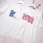 Fringed Letter Embroidered Short-sleeve T-shirt