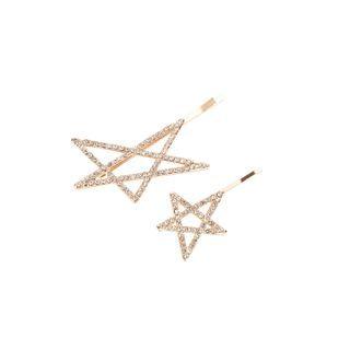 Set Of 2: Star Rhinestone Hair Pin Set Of 2 - Gold - One Size