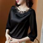 3/4-sleeve Embroidered Panel Blouse
