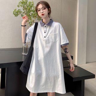 Mock Two-piece Short-sleeve A-line Polo Dress
