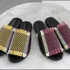 Frill-trim Multicolor Faux-leather Slippers