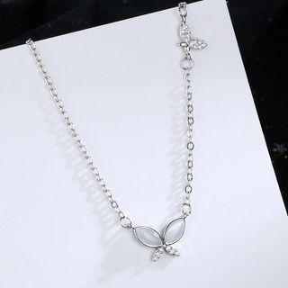 Butterfly Pendant Necklace Necklace - Cat Eye Stone & Butterfly - Silver - One Size
