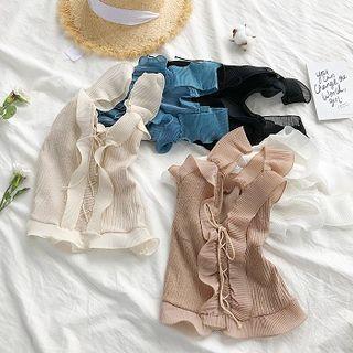 Ruffled-trim Panel Knit Sleeveless Top