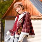 Embroidered Plaid Hooded Poncho