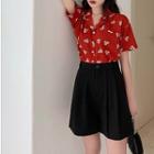Short-sleeve Flower Print Shirt / High-waist Shorts
