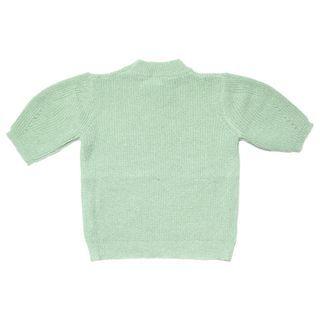 Striped Distressed Pointelle Knit Top / Midi A-line Denim Skirt Top - Lake Green - One Size