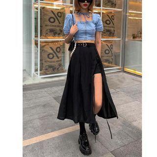 Asymmetric Lace-up Midi A-line Skirt