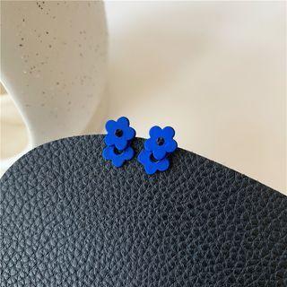 Floral Stud Earring 1 Pair - Stund Earring - Silver Pin - Blue - One Size