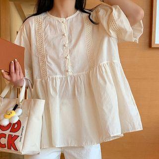 Elbow-sleeve Blouse Almond - One Size