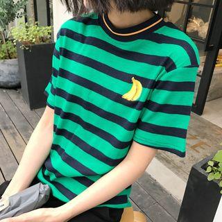 Banana Print Striped Short-sleeve T-shirt