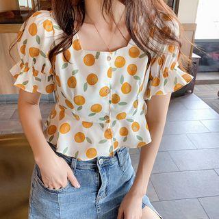 Short-sleeve Fruit Print Blouse
