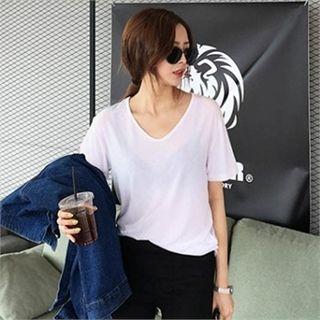 V-neck Plain Short Sleeve T-shirt