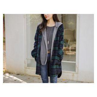 Set: Open-front Hooded Vest + Plaid Flannel Shirt