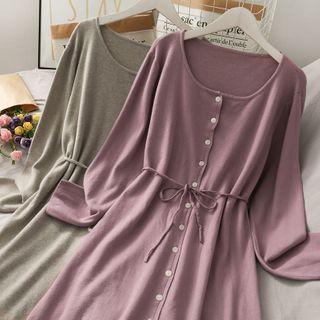 U-neck Knit Shirtdress With Sash