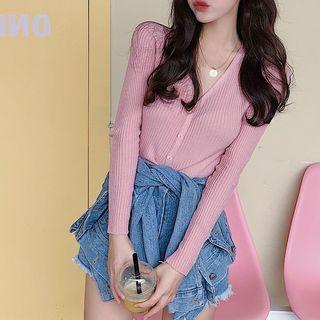 Long-sleeve Ribbed Knit Cardigan