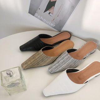 Stripe / Croc-grain Flat Mules
