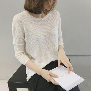 Plain 3/4-sleeve Sweater