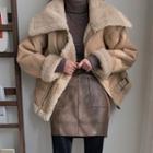 Belted Fleece-lined Pleather Jacket