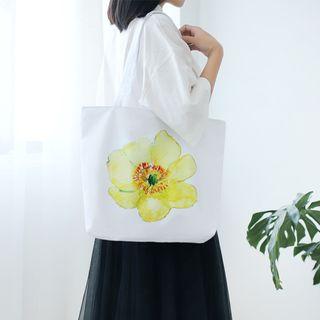 Flower Printed Canvas Shopper Bag