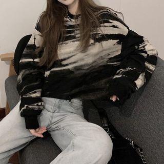 Cropped Blooming Long-sleeve Top Black - One Size