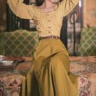 Set: Buttoned Blouse + A-line Midi Skirt