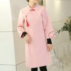 Embroidered 3/4-sleeve A-line Coat Dress