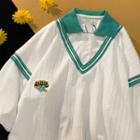 Mock Two-piece Short-sleeve Heart Embroidered Polo Shirt