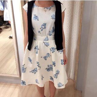 Floral Print Cap-sleeve A-line Dress