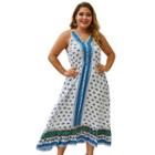 Plus Size Printed Spaghetti Strap Midi A-line Dress