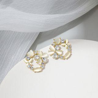 Flower Rhinestone Cat Eye Stone Earring 1 Pair - E2724 - White - One Size