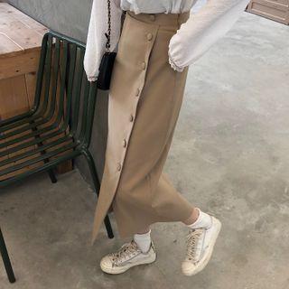 High-waist Button Slit Skirt