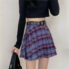 Plaid Pleated Mini Skirt With Belt