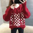 Check Heart Print Hooded Sweater