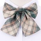 Plaid Ribbon Bow Tie Green & Pink - One Size