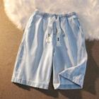 Drawstring Washed Denim Shorts