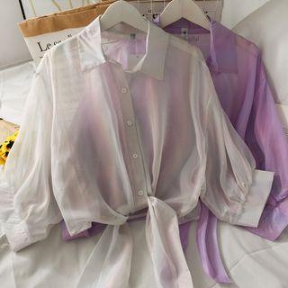 Gradient 3/4-sleeve Sheer Light Shirt