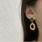 925 Sterling Silver Hoop Ear Stud 1 Pair - S925 Silver - Earring - Yellow & Green - One Size