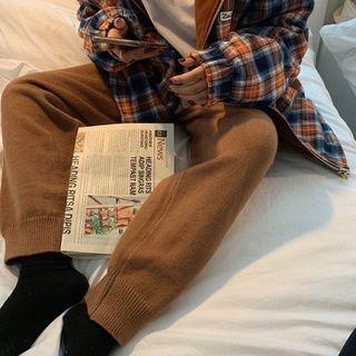 Plain High-waist Knit Pants