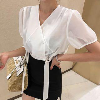 Belted Double-button Blouse