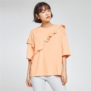 3/4-sleeve Frilled-detail Top